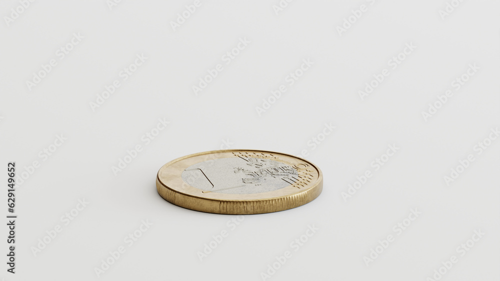 A euro coin lying on a white surface
