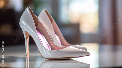 White high heels sitting on the table