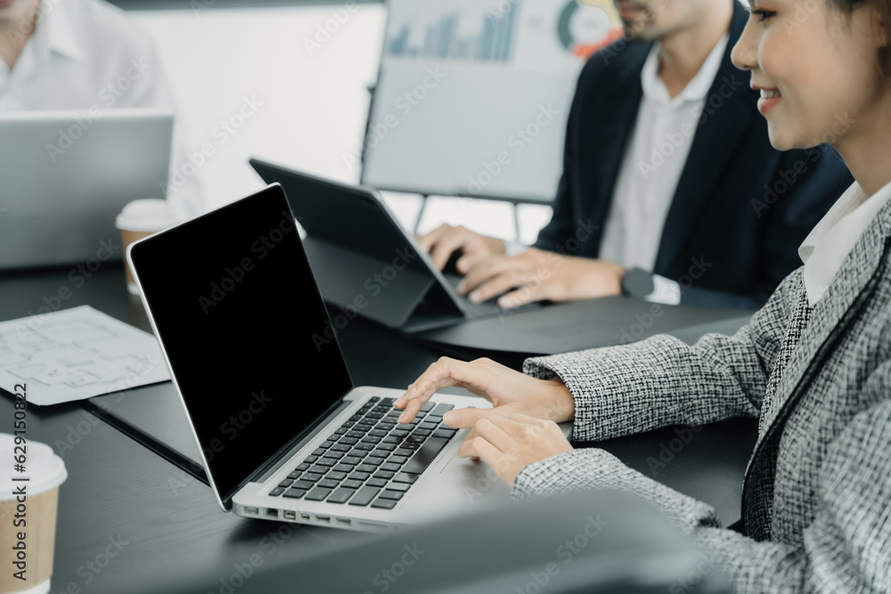 Group of diverse business people discussing a project in a meeting for analysis graph company financial.