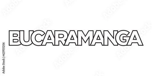 Bucaramanga in the Colombia emblem. The design features a geometric style, vector illustration with bold typography in a modern font. The graphic slogan lettering.