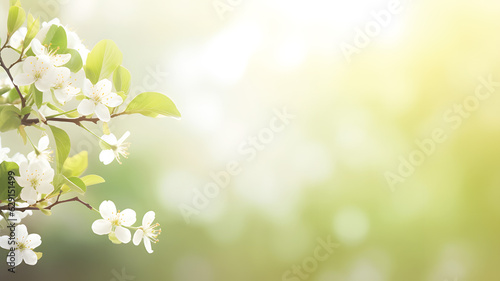 Beautiful spring nature blossom web banner or header. Blurred space for your text.GenerativeAI. © JewJew