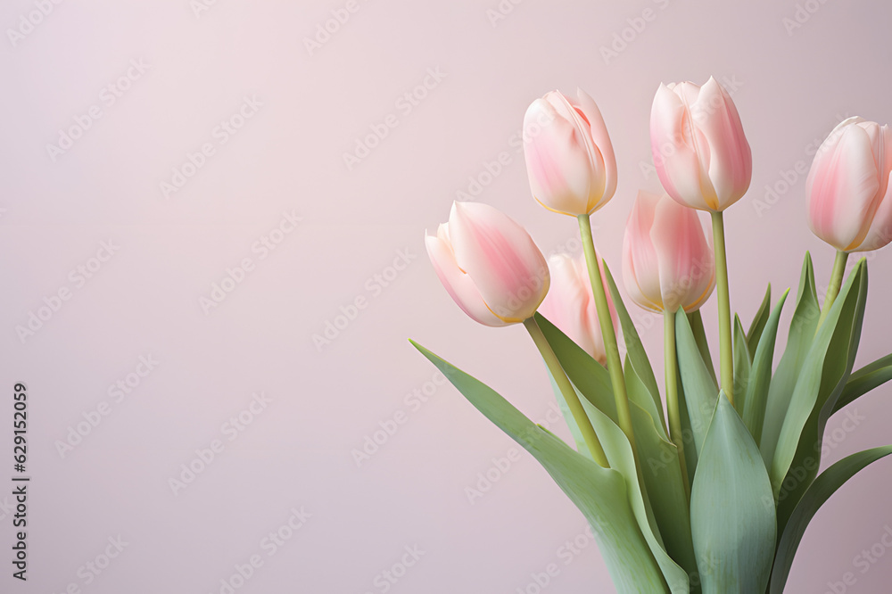 Natural bouquet of spring tulips. Pink tulips on a plain background.GenerativeAI. Natural bouquet of spring tulips. Pink tulips on a plain background.GenerativeAI.
