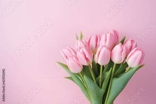 Natural bouquet of spring tulips. Pink tulips on a plain background.GenerativeAI.