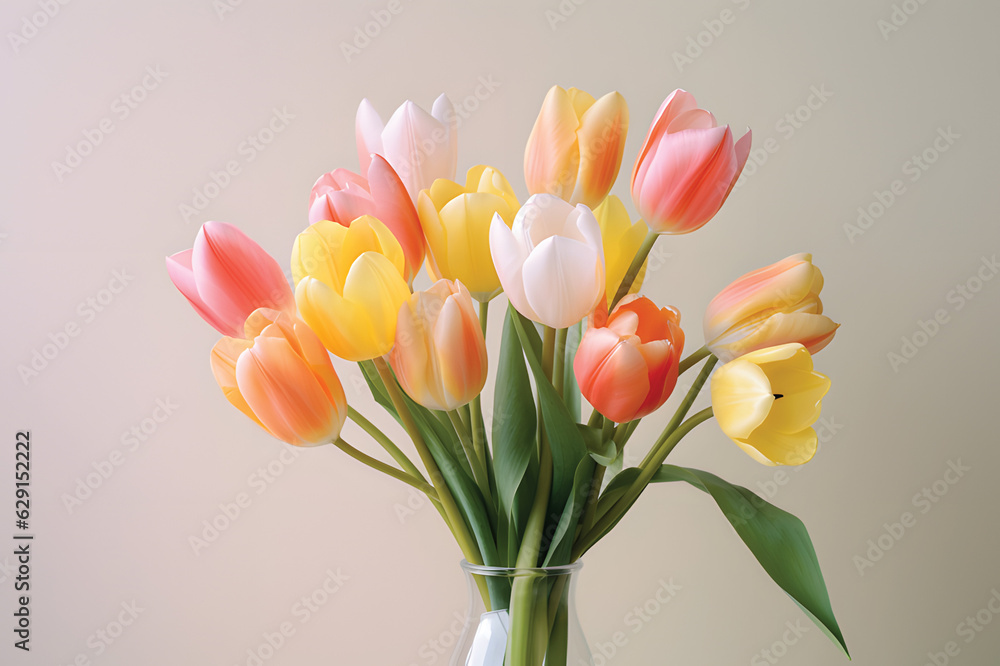 tulip bouquet on a plain background shot with soft light and a shallow depth of field.Valentine's day, mother's day, tenderness day, birthday concept. Soft selective focus. Spring scene. Greeting card tulip bouquet on a plain background shot with soft light and a shallow depth of field.Valentine's day, mother's day, tenderness day, birthday concept. Soft selective focus. Spring scene. Greeting card