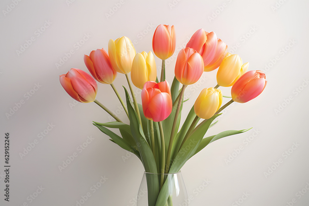 tulip bouquet on a plain background shot with soft light and a shallow depth of field.Valentine's day, mother's day, tenderness day, birthday concept. Soft selective focus. Spring scene. Greeting card tulip bouquet on a plain background shot with soft light and a shallow depth of field.Valentine's day, mother's day, tenderness day, birthday concept. Soft selective focus. Spring scene. Greeting card