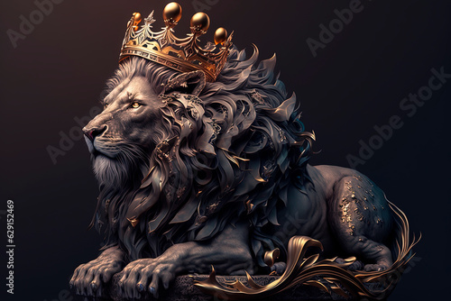 A lion wearing a crown. Generative AI