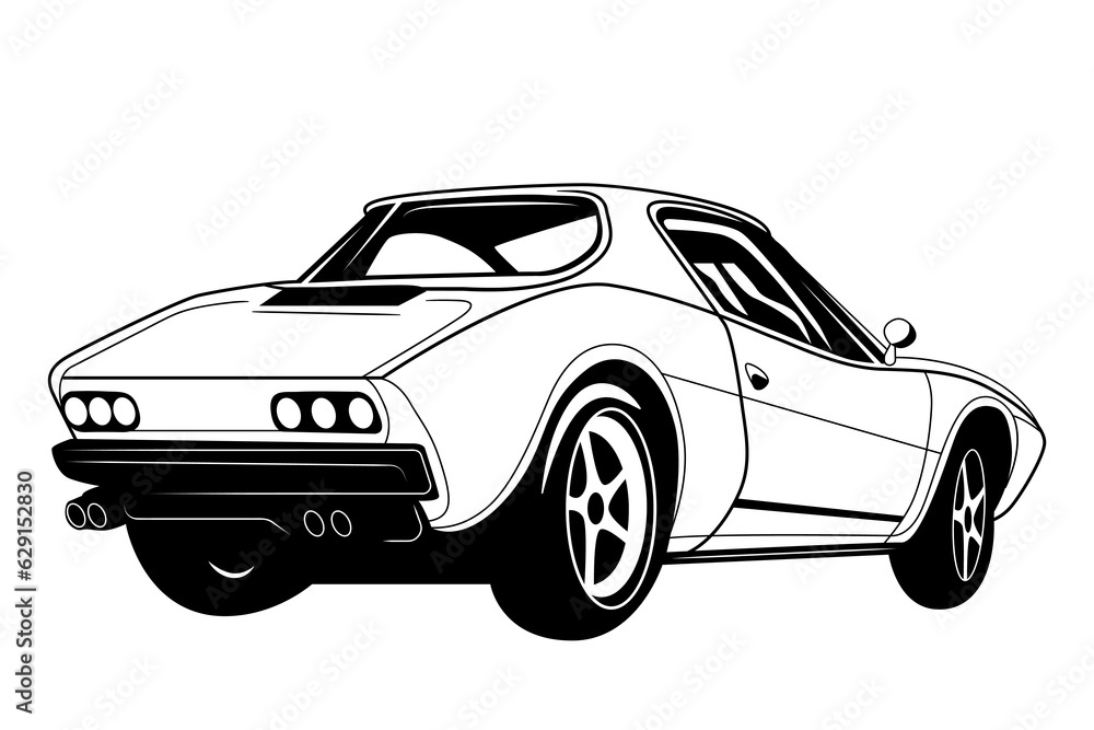 Sport car vector illustration for t shirt design, print and logo. Sportcar clipart of speed vehicle.