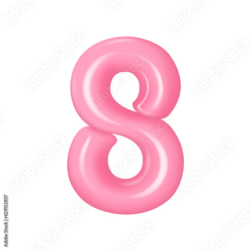 Realistic pink numbers from 8. Plastic volumetric numbers 0 with highlights. Vector illustration