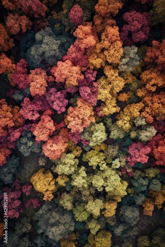'Autumn trees seen from above, a colorful aerial painting.' (Generative AI)