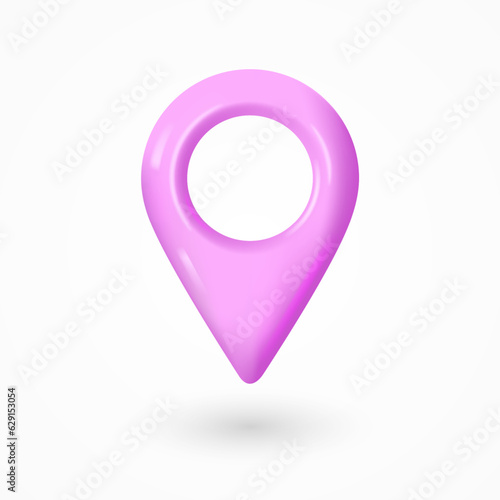 Realistic purple icon map pointer. locate pin gps map. 3d design in plastic cartoon style isolated on white background.