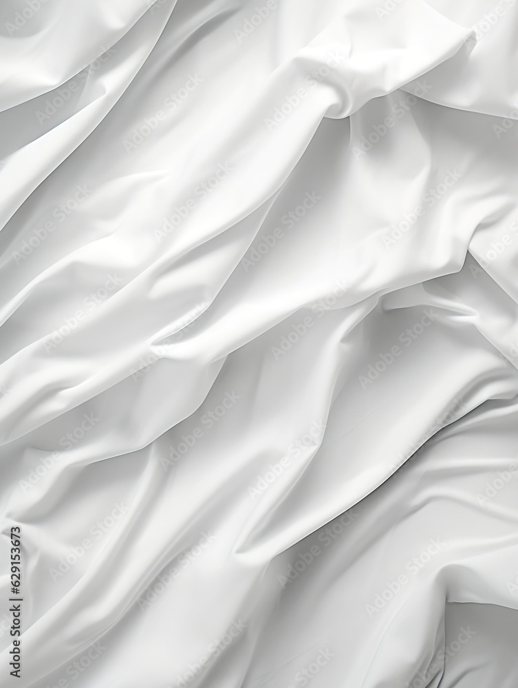 Closeup of ruffled white silk fabric lines. 3d render illustration.AI Generated