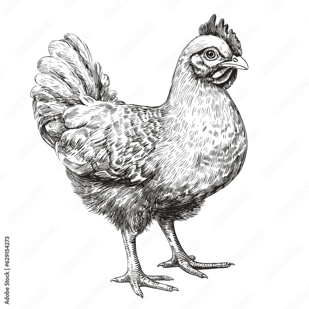 Hen Chicken Sketch. Poultry Farm, Farming Concept. Contour Outline Vector  Illustration Royalty Free SVG, Cliparts, Vectors, and Stock Illustration.  Image 188311207.