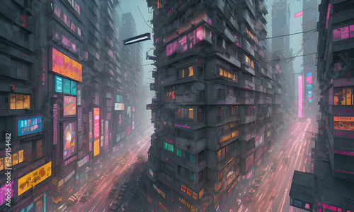 Street 2d mobile game background urban environment neon city, cyberpunk poster retro 80s neon futuristic landscape night city, generative artificial intelligence