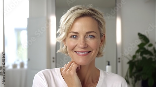 Free Download Beautiful woman looking at camera. Mature old lady close up portrait. Healthy face skin care beauty - GFXLoad