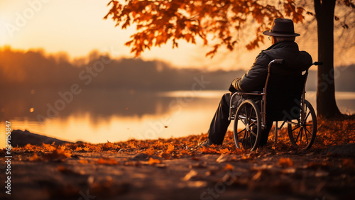 Wallpaper Mural Elderly person enjoying a peaceful moment in an autumn park. Torontodigital.ca