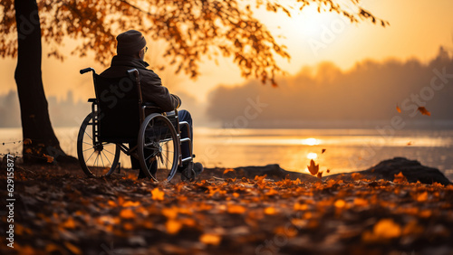 Elderly person enjoying a peaceful moment in an autumn park.
