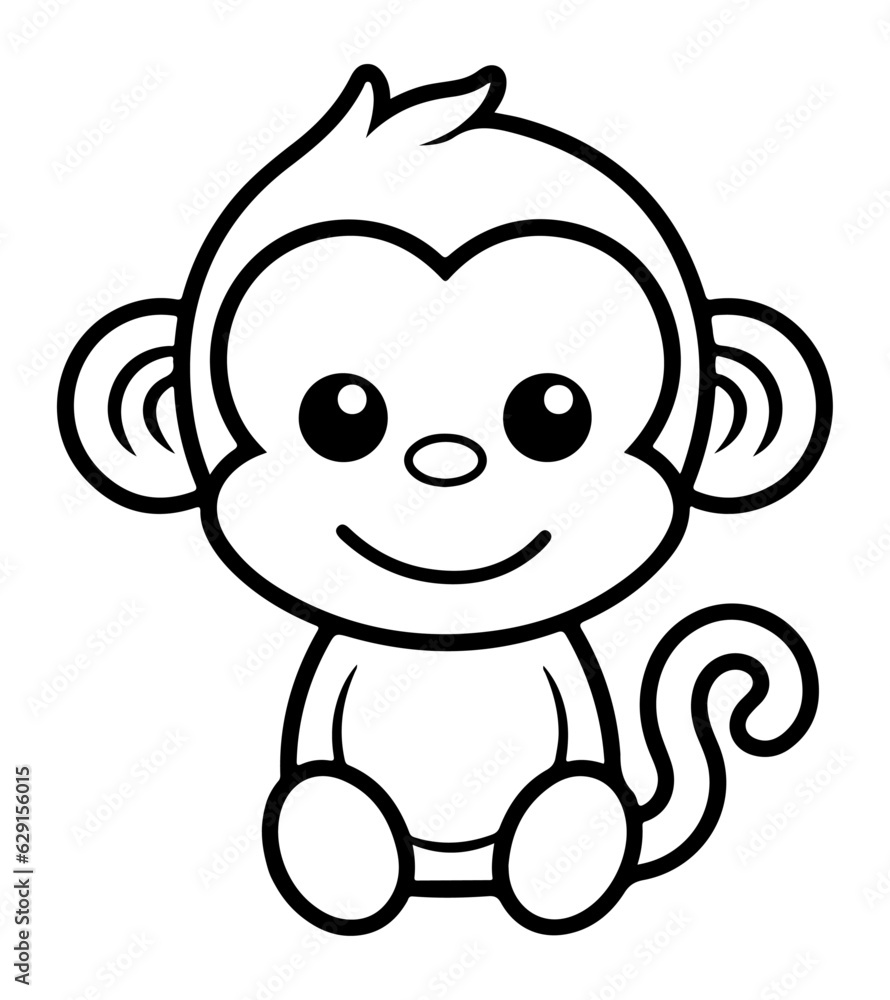 Monkey outline, Monkey color page, monkey icon , logo