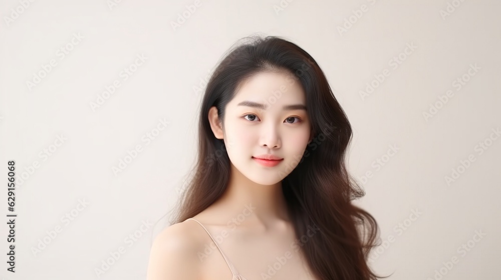beautiful woman glows with makeup on her face and has flawless skin. on isolated white background. beautiful woman glows with makeup on her face and has flawless skin. on isolated white background.