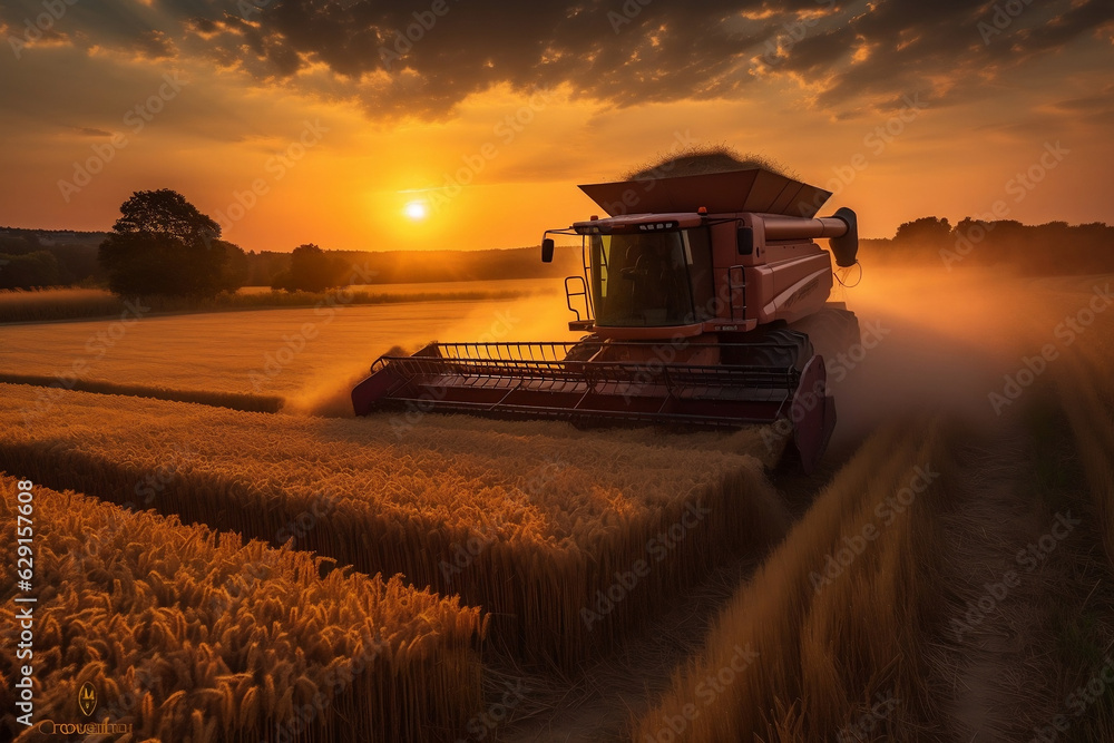 Fototapeta premium Precision Farming: Modern Combine Harvester in Action