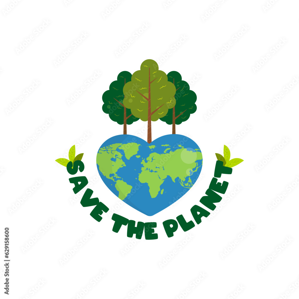 Vector slogan save environment, renewable energy and green earth on transparent background