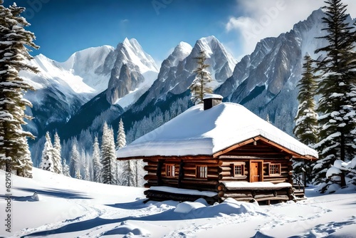 A beautiful Hut in Mountains, creative using generative AI tools © Mehram