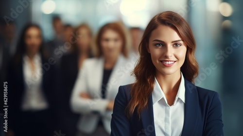 Free Download portrait of a businesswoman standing in office with her business team - GFXLoad