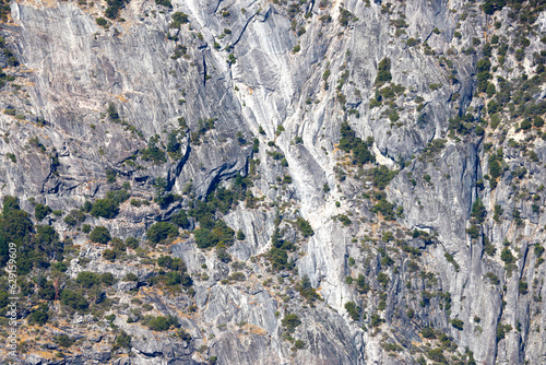 View of gray rocks with green trees.