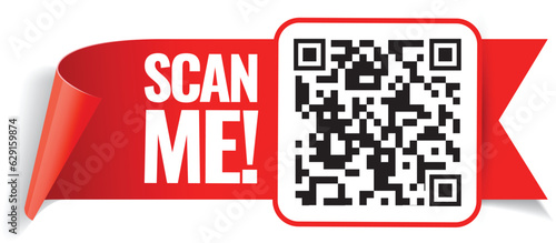 Scan me icon with red ribbon. Symbol or emblem. vector illustration