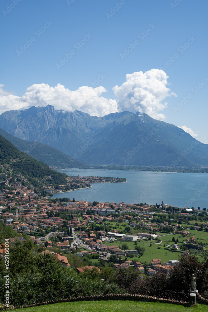  Como Lake in Lombardy, Italy with clouds over the mountains
