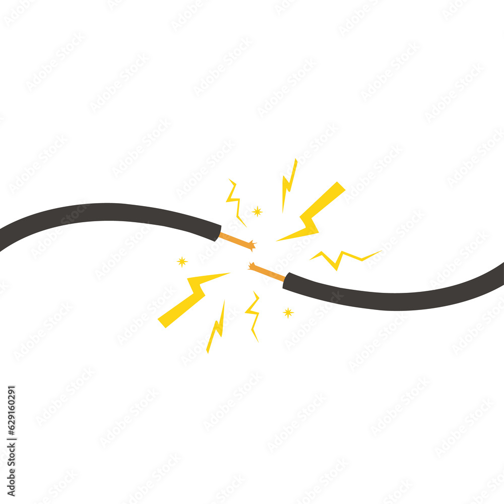 Electrical cable break with electric discharge, Electrical cable wires