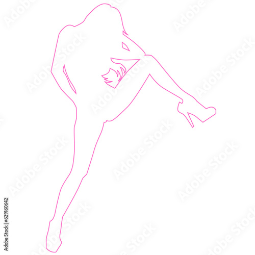 セクシーな女性のポーズシルエットのイラスト素材の線画　ベクター