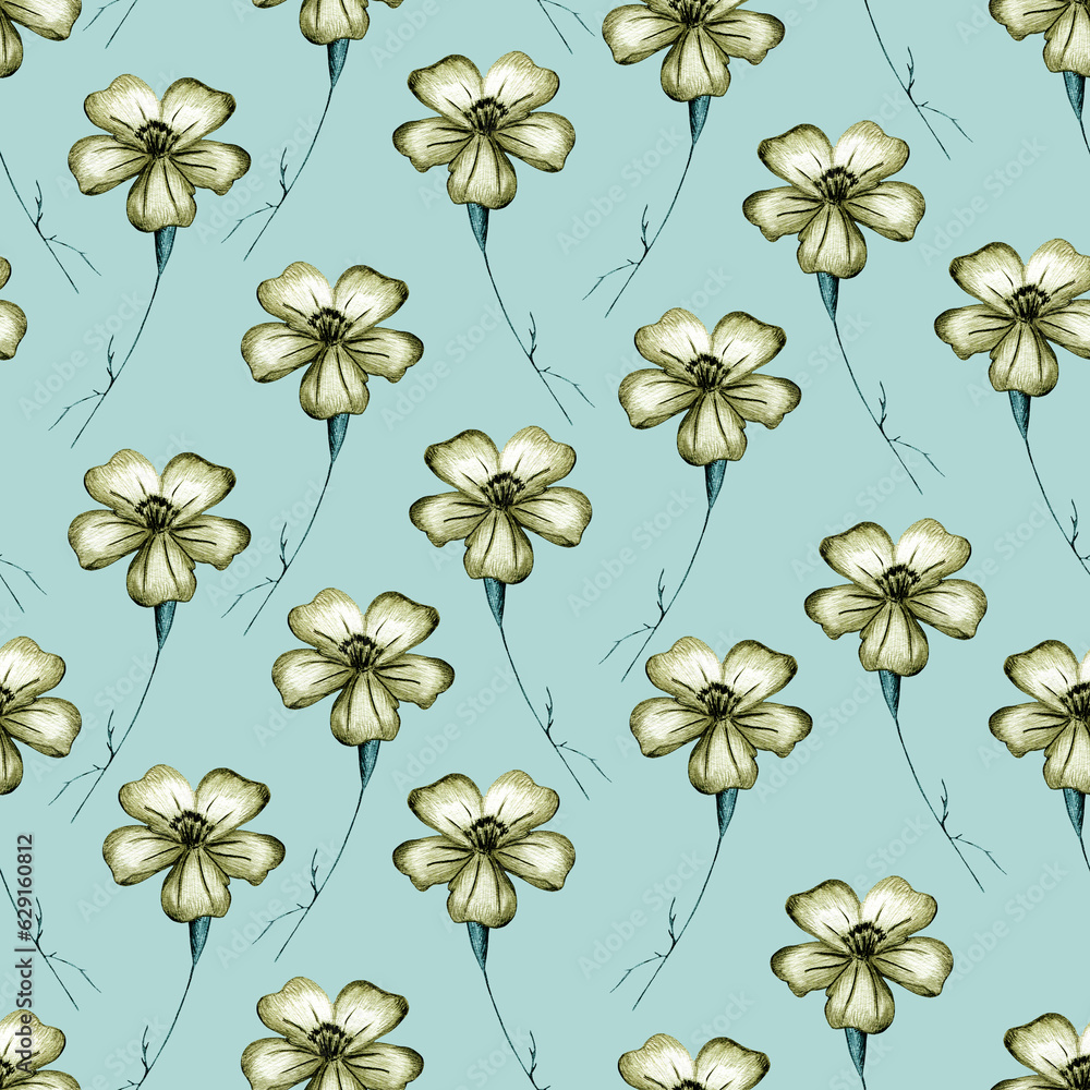 Seamless Pattern with Hand Drawn Marigold Flower. Seamless Pattern with Hand Drawn Marigold Flower.