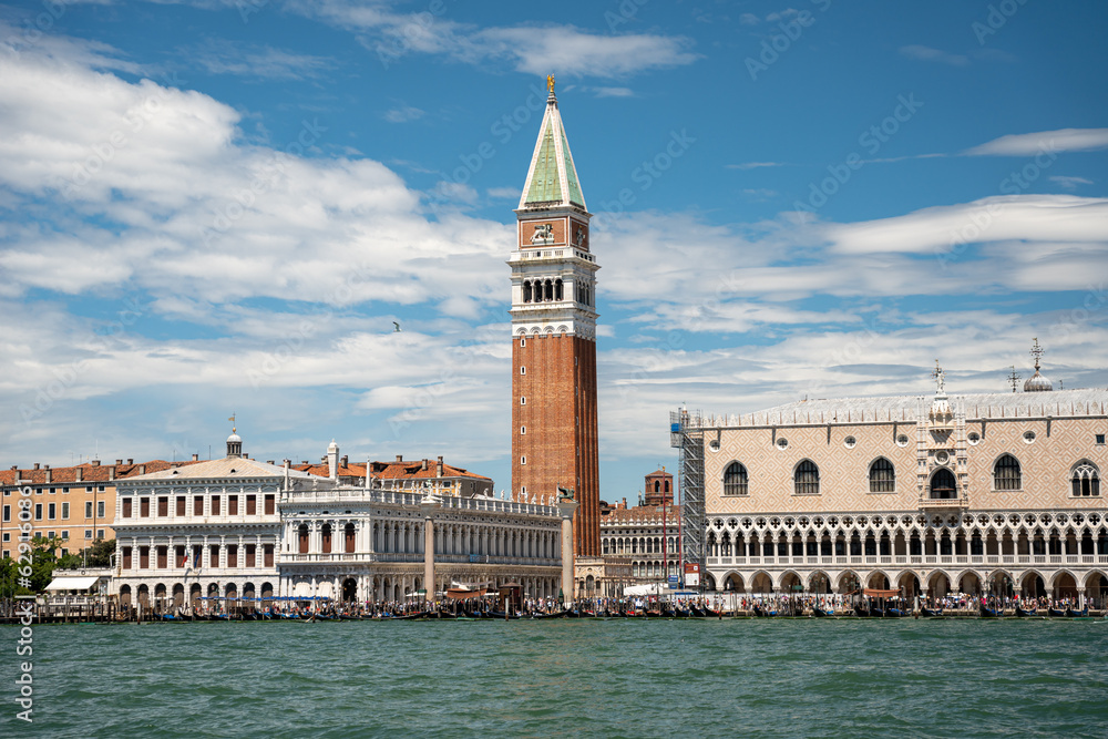 View from the boat of St Marks Square, Venice, Italy