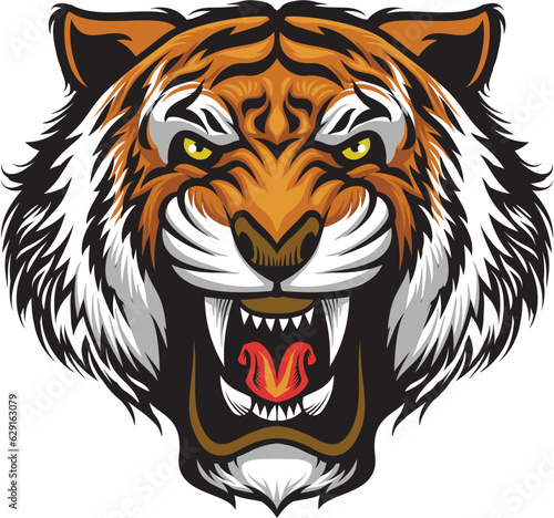 Roaring Angry Head Of Tiger Vector Illustration Printable 