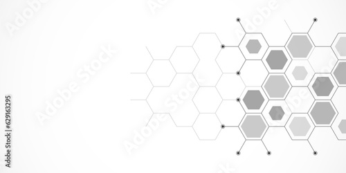 Genetic engineering and molecular structure, hexagon DNA network, science chemical and biotechnology concept, innovation technology, healthcare, and medicine design.