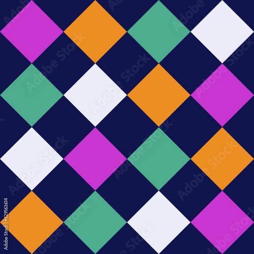 Seamless harlequin pattern square background in yellow, green and blue.