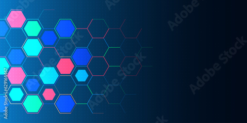 Abstract technology background and design element with hexagons pattern and geometric shapes