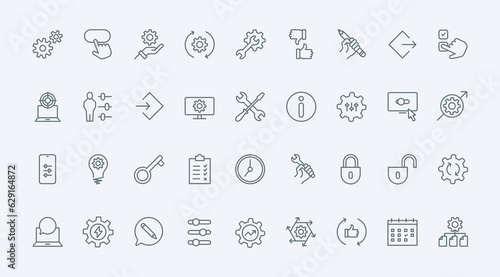 Tela Control and management of system productivity line icons set vector illustration