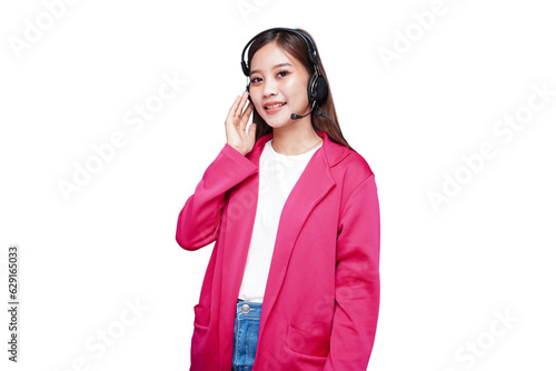 Beautiful asian female customer service representative smiling photo