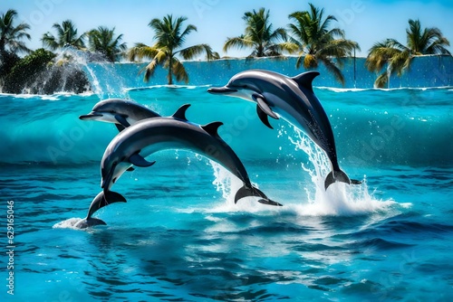Dolphins Jumping out of Water, creative using generative AI tools © Mehram
