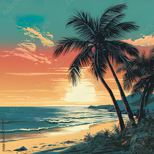 Vector Art of tropical beach