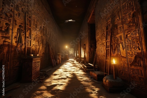 Ancient hieroglyphs on the wall in a gallery of an egyptian building photo