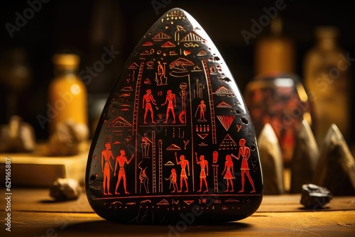 Ancient Egyptian hieroglyphs on the stone. 3d rendering