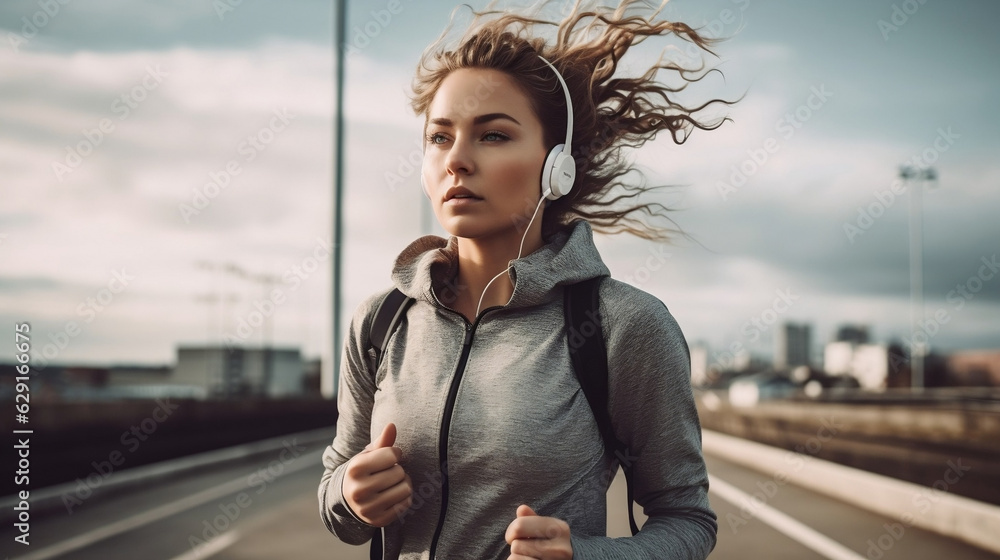 Women run sprint in green nature, fit female fitness runners do outdoor workout sunset background in a forest, and female runners sprint outdoors in the morning. Generated AI
