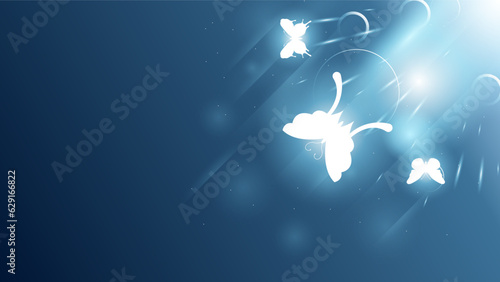 Abstract Dark Background With Butterflies Insects Glow Light Shine Flashes Vector Design Style