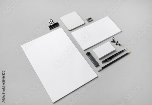 Blank stationery set on gray background. ID template. Mockup for branding identity for designers.