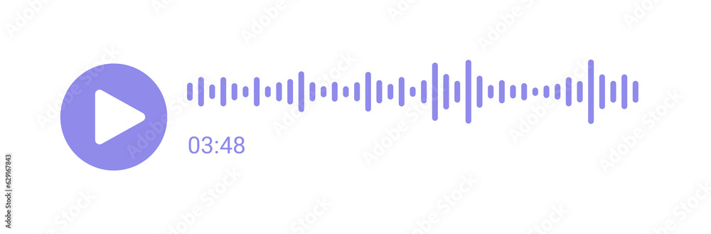 Audio chat voice record interface. Shape of mobile talk track, soundwave line. Mobile messenger app sound wave of speech. Record music player. Equalizer icon with spectrum noise. Vector illustration. - obrazy, fototapety, plakaty 