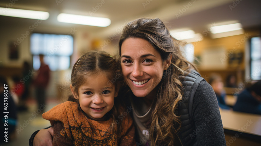 A teacher embracing a student with special needs, exemplifying inclusivity in education A teacher embracing a student with special needs, exemplifying inclusivity in education