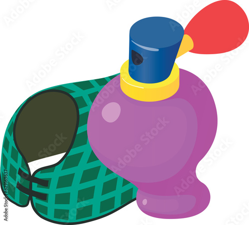 Equestrian sport icon isometric vector. Checkered horse blanket and perfume icon. Equestrian accessory