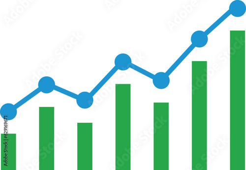 a close up of a bar chart with a line going up